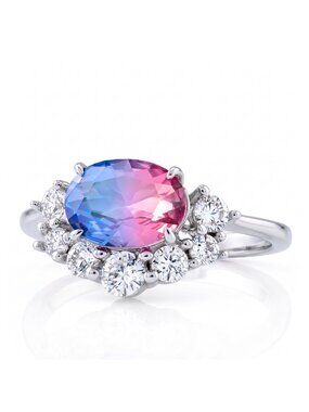 Pink & Blue Oval Gemstone Ring, 925 Sterling Silver Charmed Aroma
